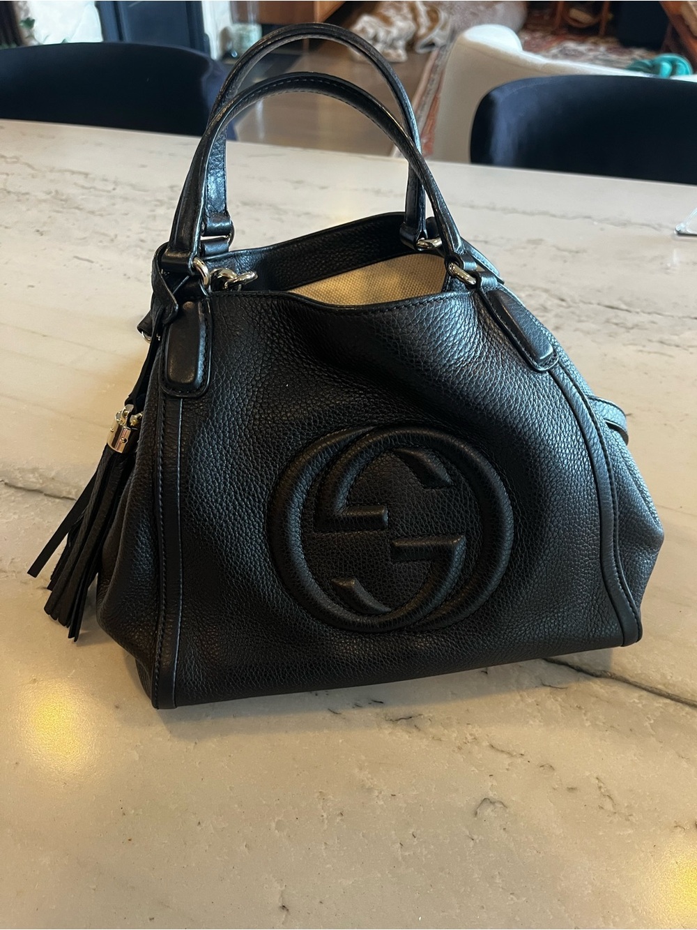 Gucci Black Soho Leather Top-Handle/Crossbody Bag